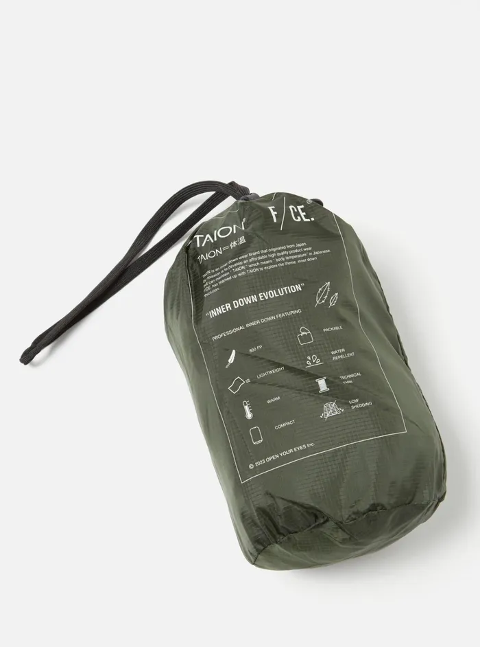 Coats and Outerwear Men Universal Works Taion By FCe Packable Inner Down Jacket In Olive Nylon RipstopDuck Down