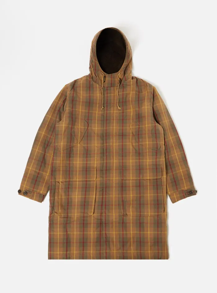 Coats and Outerwear Men Universal Works Universal Works Hebrides Parka In Cinnamon British Drywax Check Coats and Outerwear Men Universal Works Universal Works Hebrides Parka In Cinnamon British Drywax Check