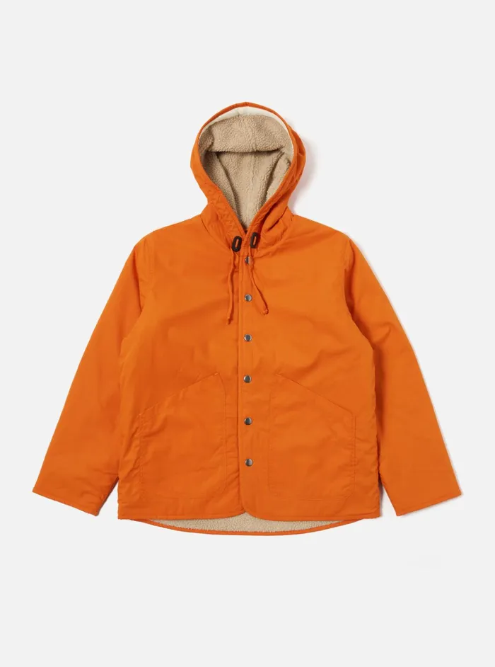 Coats and Outerwear Men Universal Works Universal Works Reversible Simple Hooded Jacket In OrangeSand Recycled PolytechSherpa