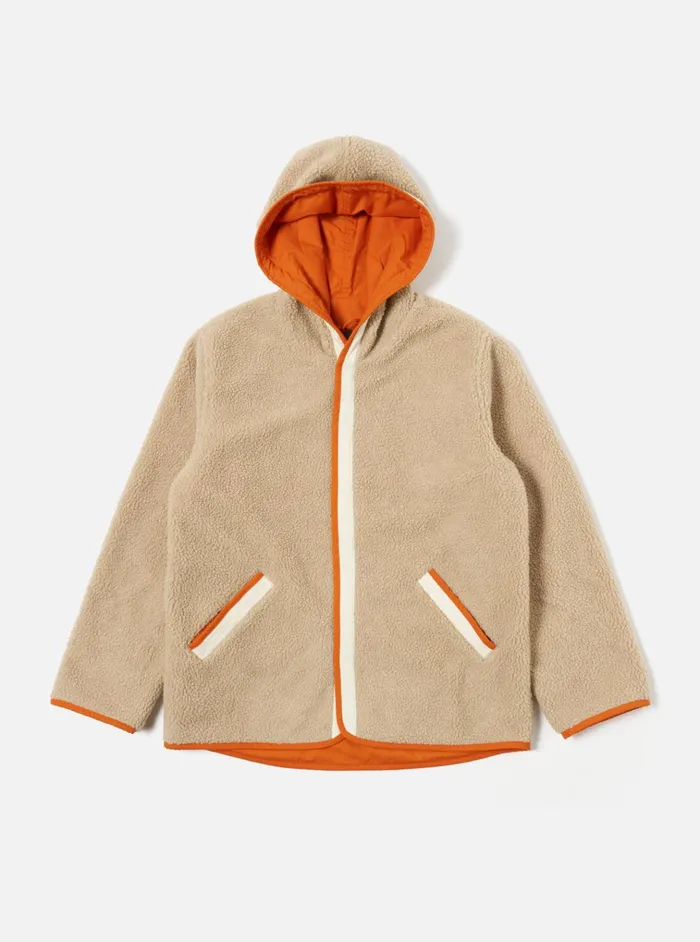 Coats and Outerwear Men Universal Works Universal Works Reversible Simple Hooded Jacket In OrangeSand Recycled PolytechSherpa