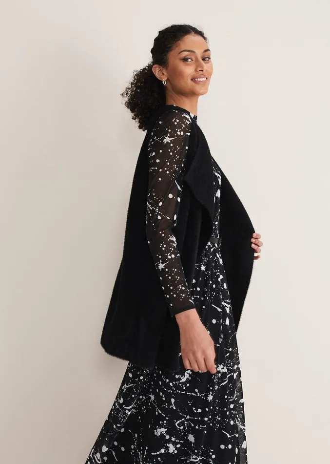 Coray Waterfall Fluffy Gilet Black Women Phase Eight Jackets