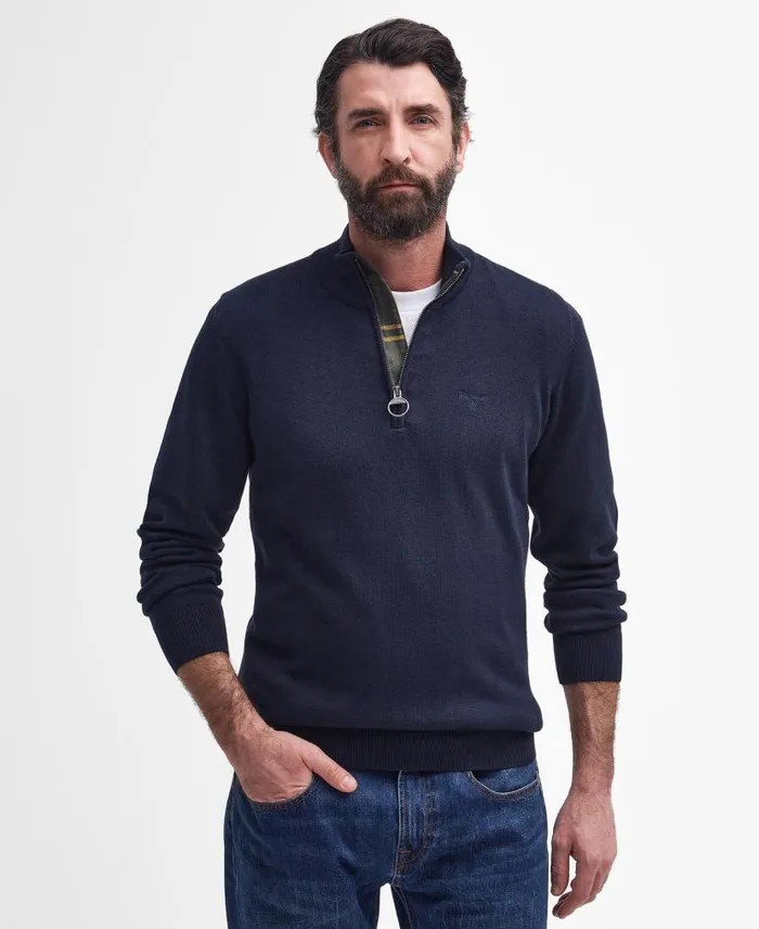 Cotton Half Zip Grey Marl Men Barbour Jumpers