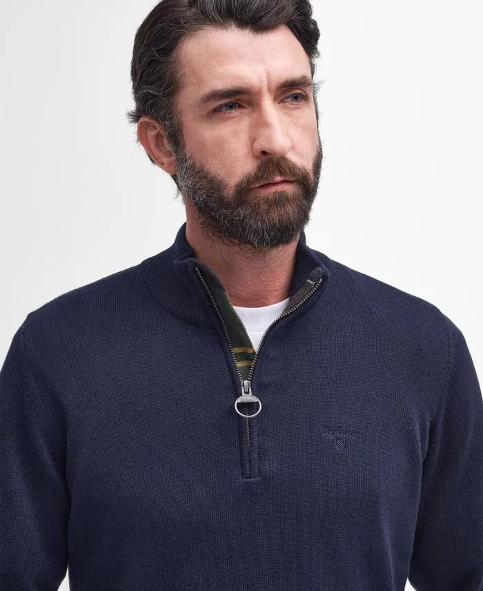 Cotton Half Zip Grey Marl Men Barbour Jumpers