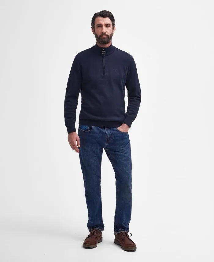 Cotton Half Zip Grey Marl Men Barbour Jumpers