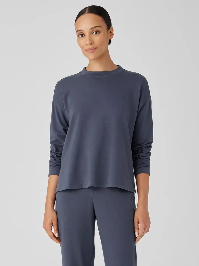 Cozy Brushed Terry Hug Crew Neck Top Ocean Women Eileen Fisher Tops and Tees