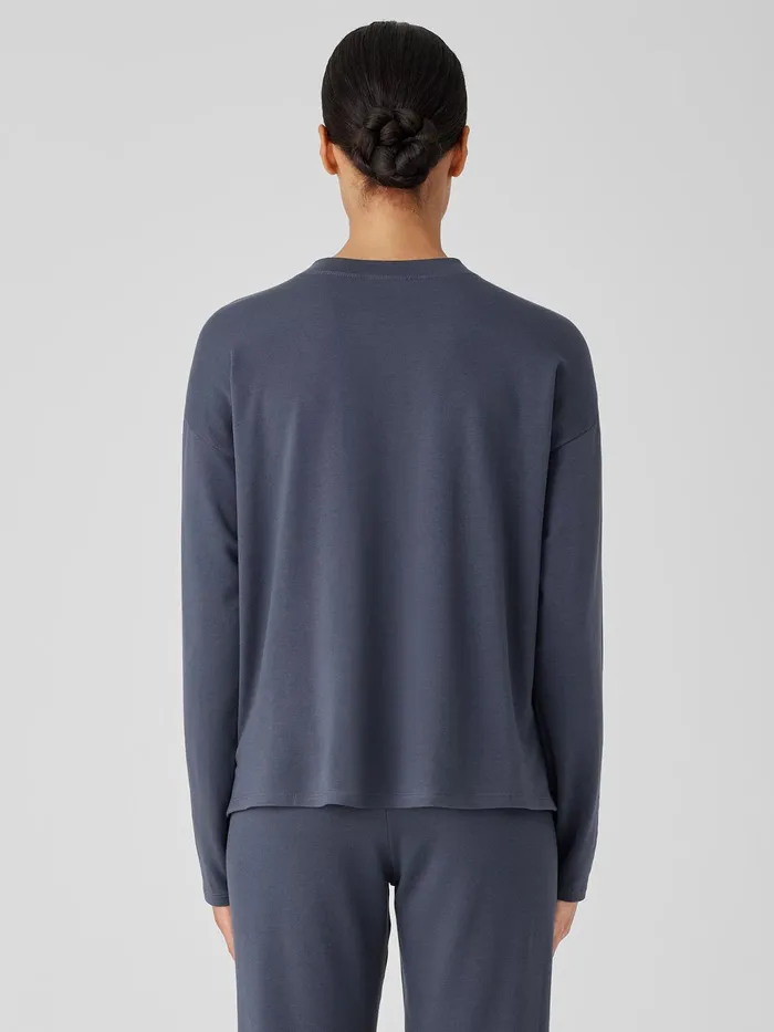 Cozy Brushed Terry Hug Crew Neck Top Ocean Women Eileen Fisher Tops and Tees