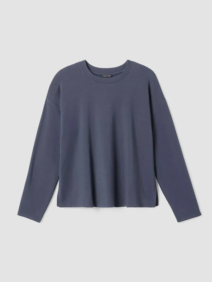 Cozy Brushed Terry Hug Crew Neck Top Ocean Women Eileen Fisher Tops and Tees