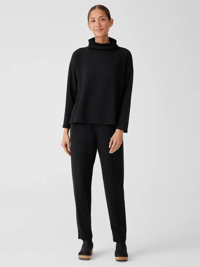 Cozy Brushed Terry Hug Funnel Neck Top Black Women Eileen Fisher Tops and Tees