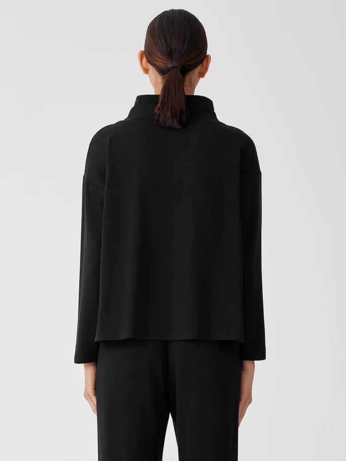 Cozy Brushed Terry Hug Funnel Neck Top Black Women Eileen Fisher Tops and Tees