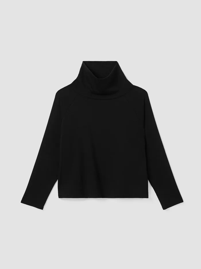 Cozy Brushed Terry Hug Funnel Neck Top Black Women Eileen Fisher Tops and Tees