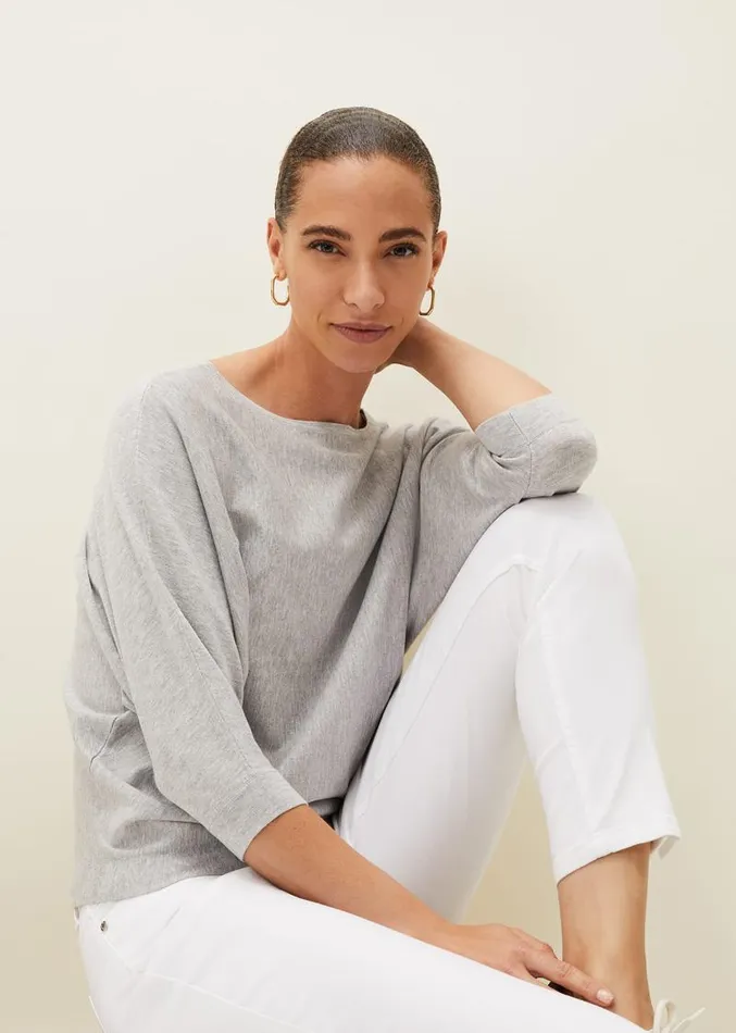 Cristine Batwing Fine Knit Jumper Grey Marl Women Phase Eight Knitwear