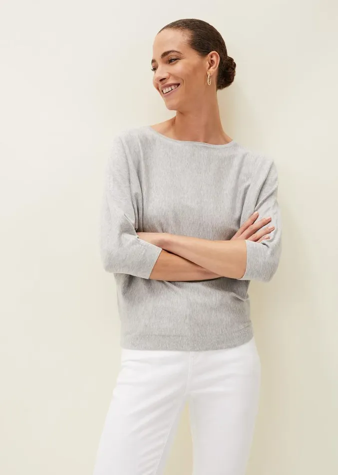 Cristine Batwing Fine Knit Jumper Grey Marl Women Phase Eight Knitwear