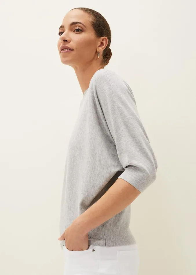 Cristine Batwing Fine Knit Jumper Grey Marl Women Phase Eight Knitwear