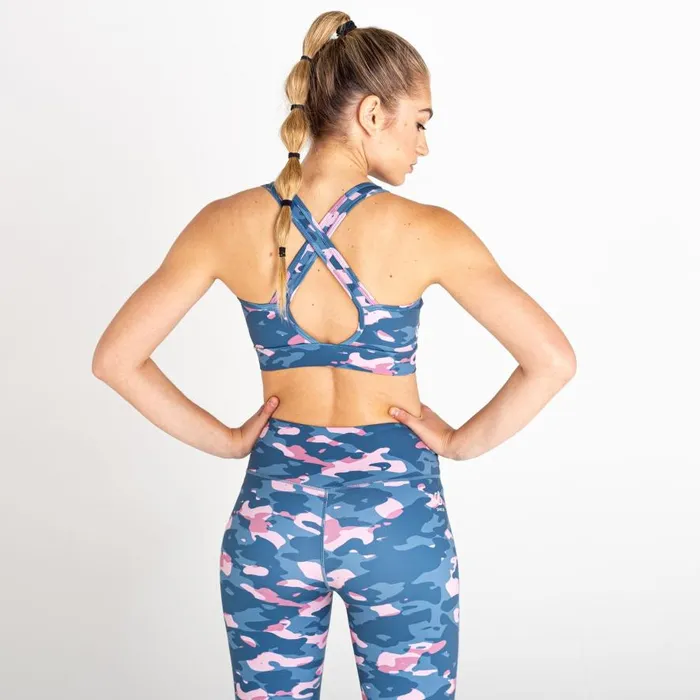 Dare 2b Mantra Recycled Sports Bra Powder Pink Camo Women Low Impact