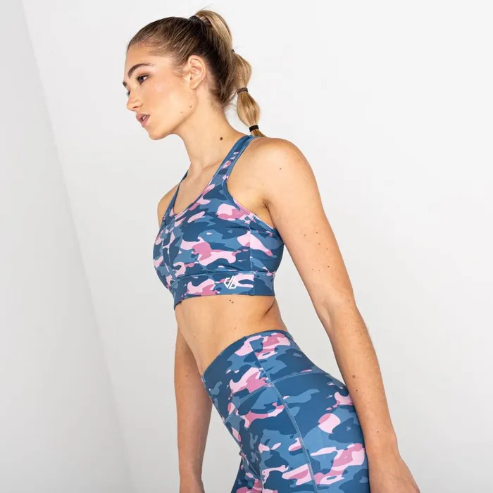 Dare 2b Mantra Recycled Sports Bra Powder Pink Camo Women Low Impact