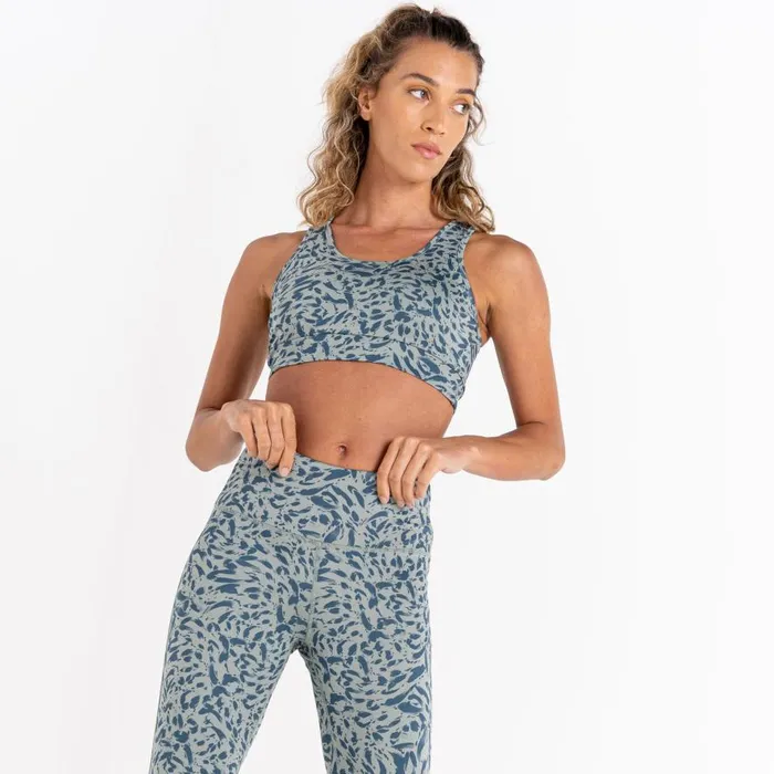 Dare 2b Swift Sports Bra Lilypad Green Animal Print Women Gym Tops