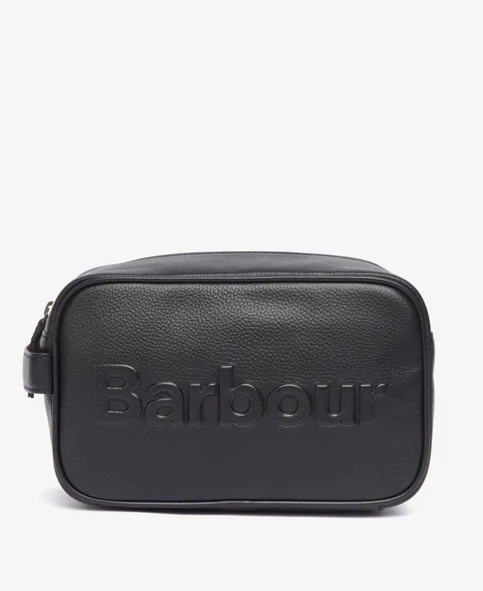 Debossed Logo Leather Washbag Classic Black Men Barbour Bags and Luggage