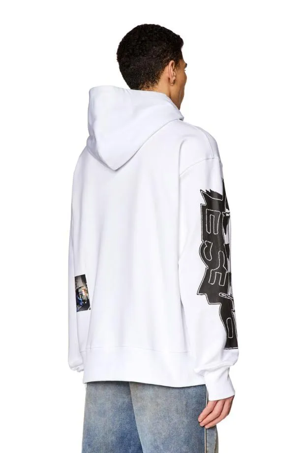 Diesel Smacshoodl3 White Men Sweatshirts and Hoodies