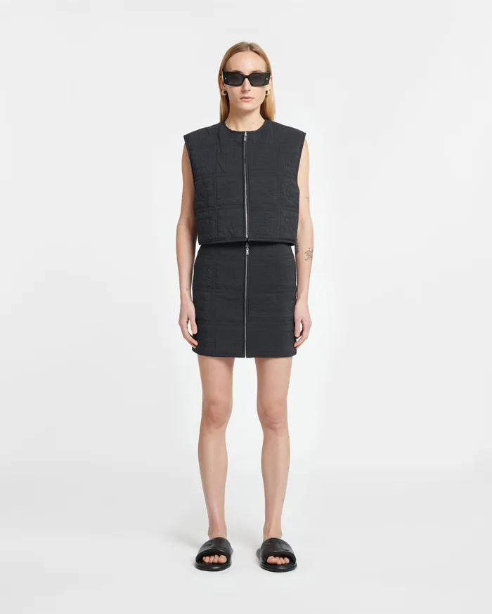 Dillon Quilted Tech Poplin Mini Skirt Totem Off Black Women Nanushka Skirts