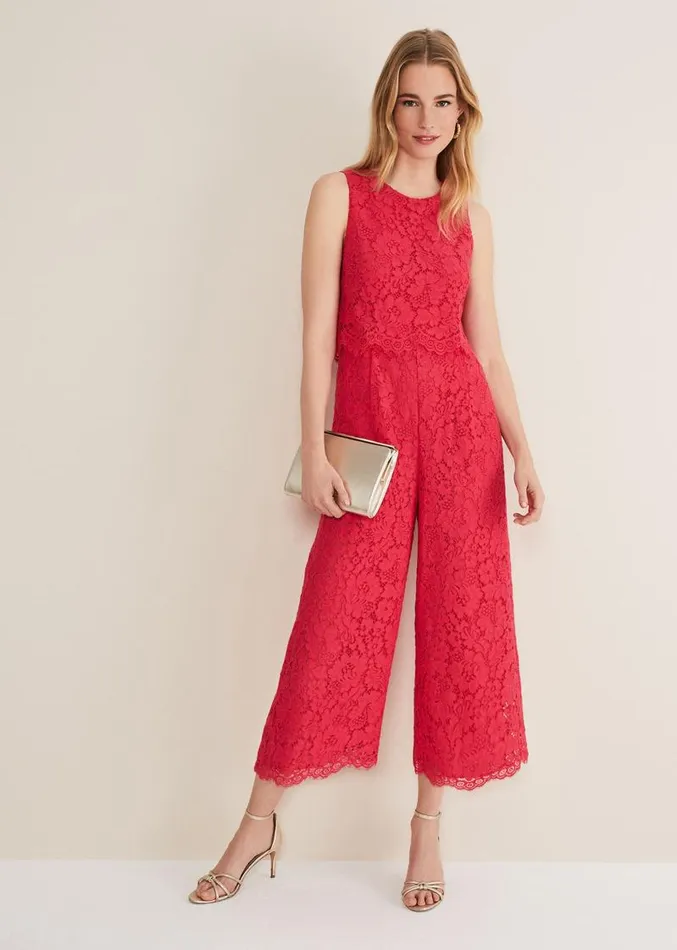 Dora Lace Jumpsuit Raspberry Women Phase Eight Dresses