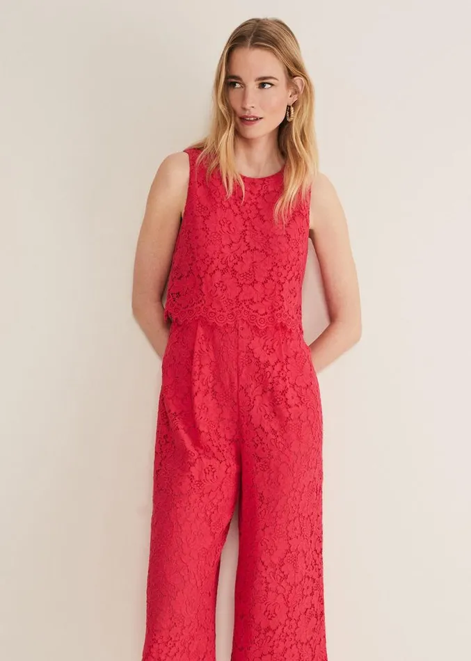 Dora Lace Jumpsuit Raspberry Women Phase Eight Dresses