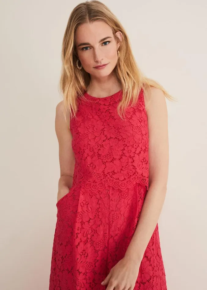 Dora Lace Jumpsuit Raspberry Women Phase Eight Dresses