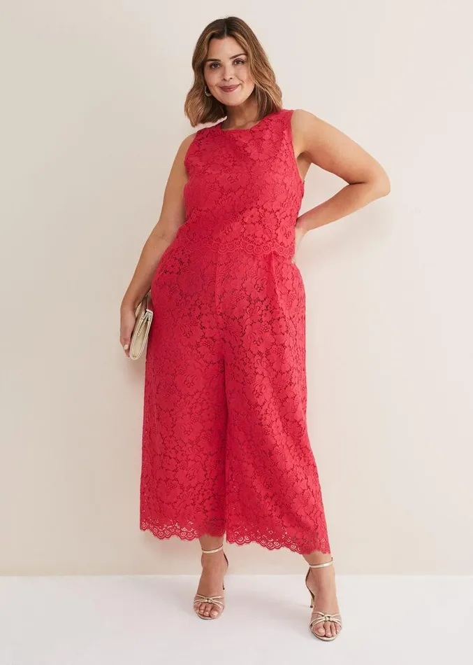 Dora Lace Jumpsuit Raspberry Women Phase Eight Dresses