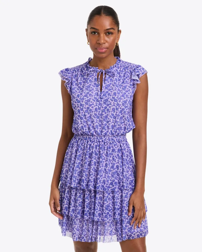 Draper James Alana Tiered Mini Dress In Stretch Mesh Women Dresses