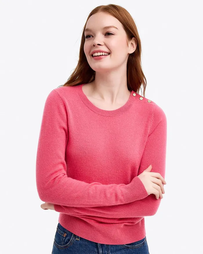 Draper James Button Shoulder Cashmere Sweater Women Sweaters