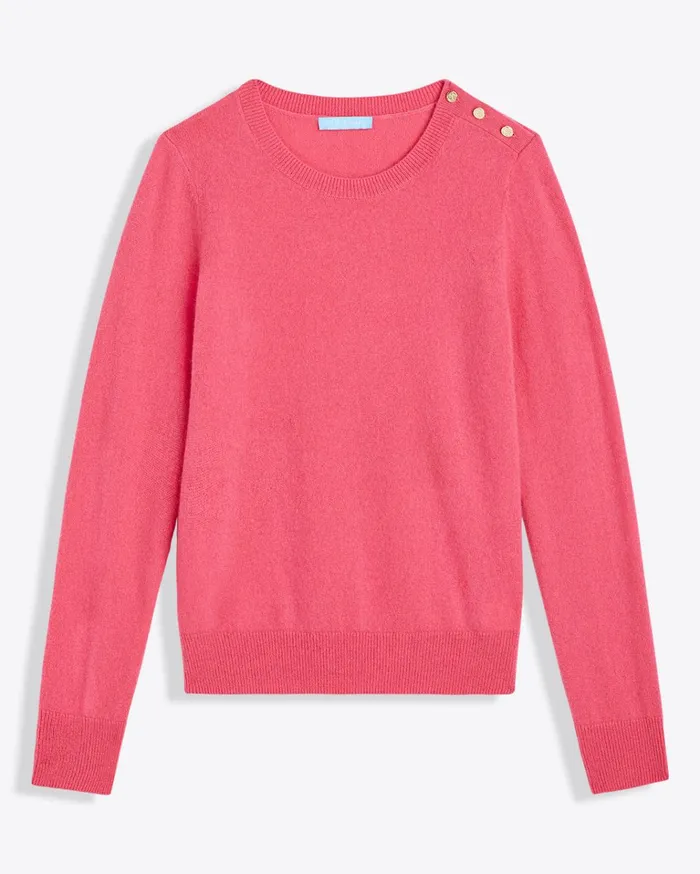 Draper James Button Shoulder Cashmere Sweater Women Sweaters