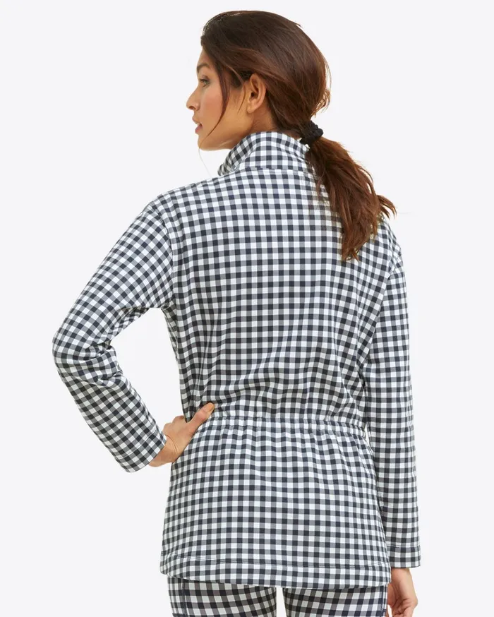 Draper James Cinch Waist QuarterZip In Navy Gingham Women Tops