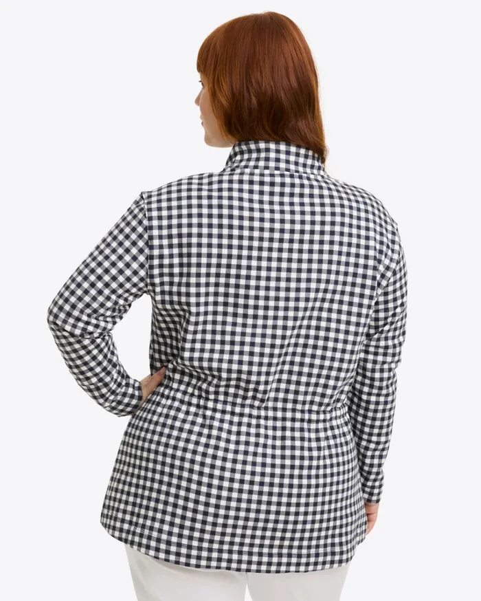 Draper James Cinch Waist QuarterZip In Navy Gingham Women Tops