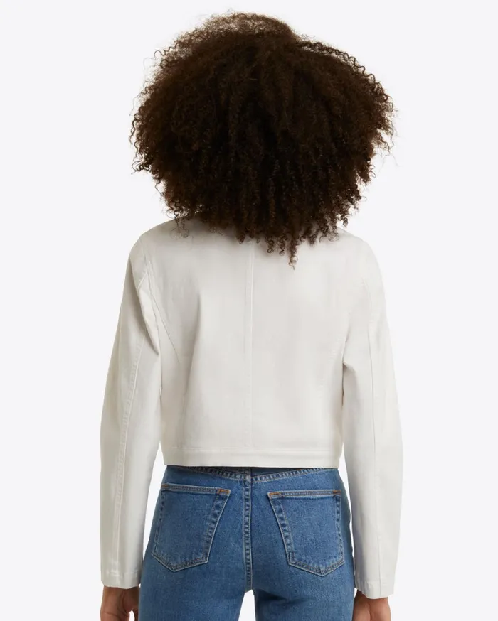 Draper James Collarless Jacket In White Denim Women Jackets and Outerwear