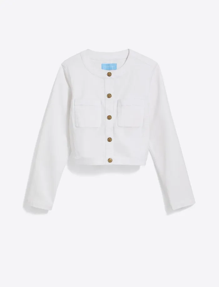 Draper James Collarless Jacket In White Denim Women Jackets and Outerwear
