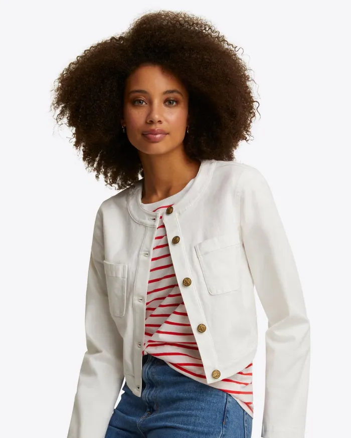 Draper James Collarless Jacket In White Denim Women Tops