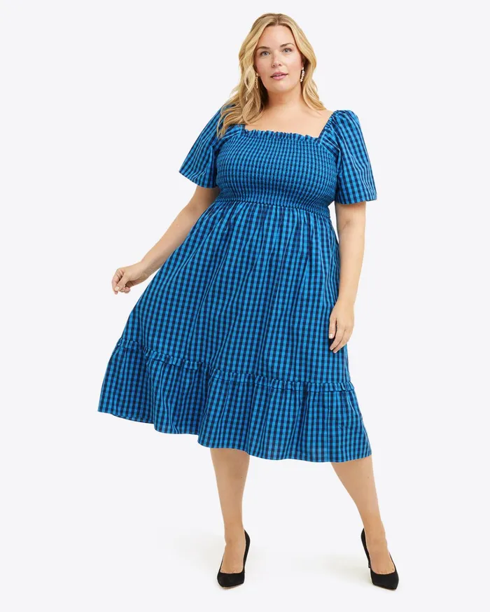 Draper James Deana Smocked Dress In Blue Gingham Women Dresses