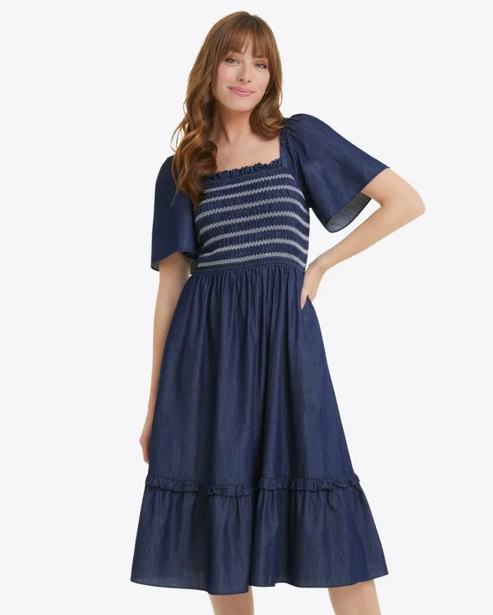 Draper James Deana Smocked Dress In Dark Wash Women Dresses