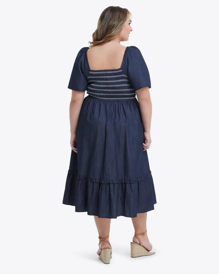 Draper James Deana Smocked Dress In Dark Wash Women Dresses