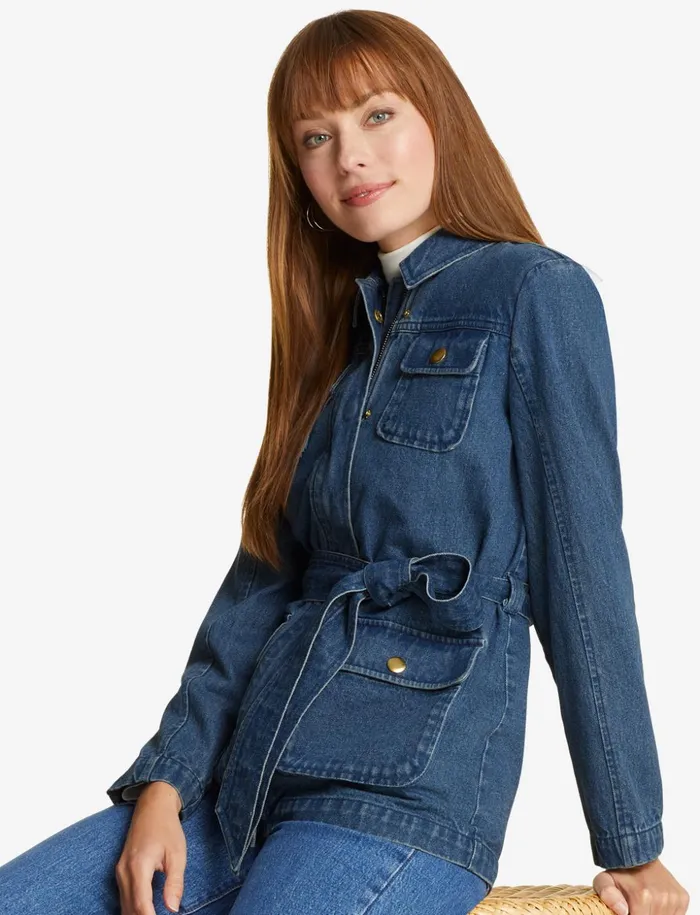Draper James Field Jacket In Dark Wash Denim Women Sweaters