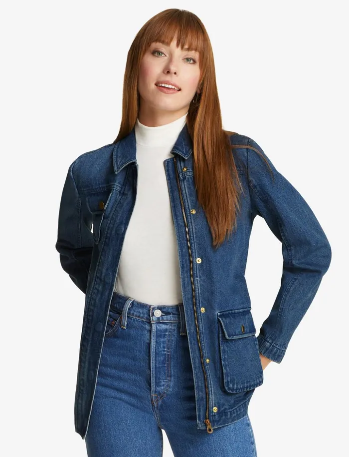 Draper James Field Jacket In Dark Wash Denim Women Sweaters