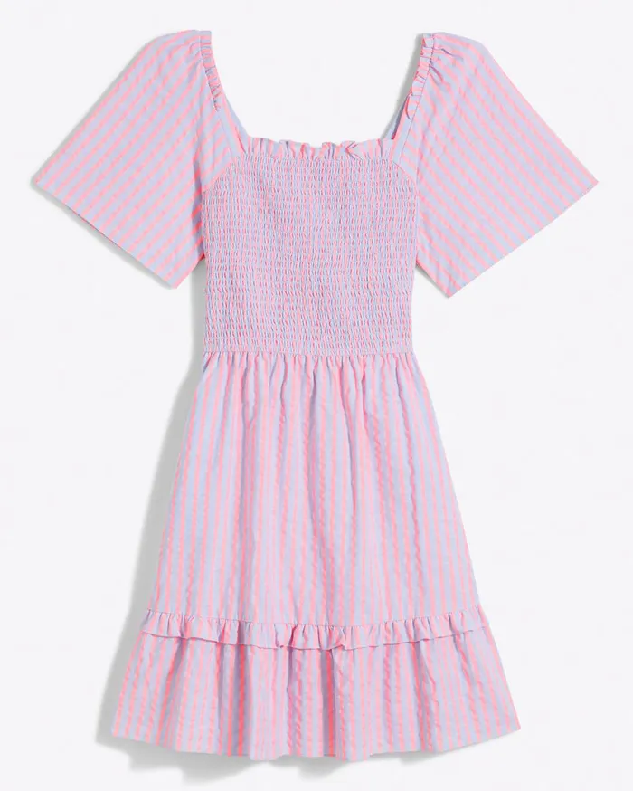 Draper James Goldie Smocked Dress In Seersucker Stripe Women Dresses