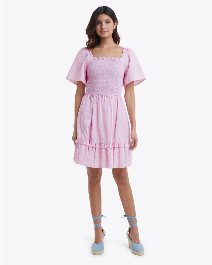 Draper James Goldie Smocked Dress In Seersucker Stripe Women Dresses