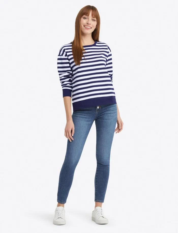 Draper James Kelsea Sweatshirt In Awning Stripe Women Lounge and Pajamas