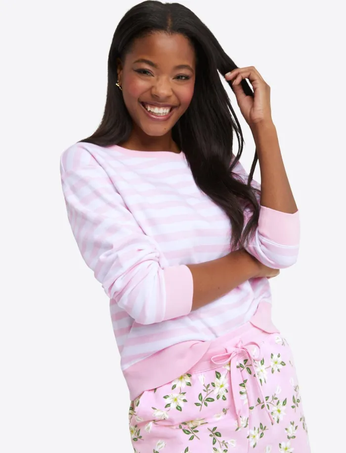 Draper James Kelsea Sweatshirt In Awning Stripe Women Lounge and Pajamas
