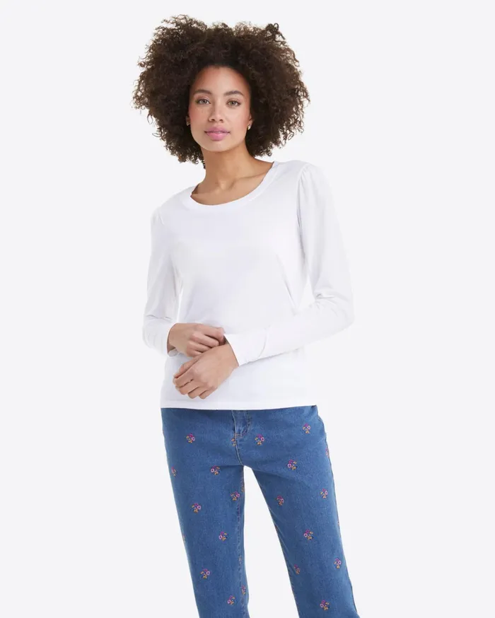 Draper James LongSleeve Easy Knit Top In White Women Tops