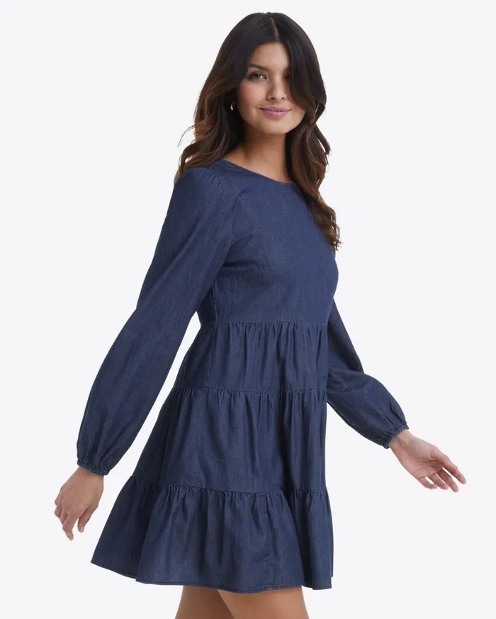 Draper James Pam Babydoll Dress In Dark Wash Women Dresses