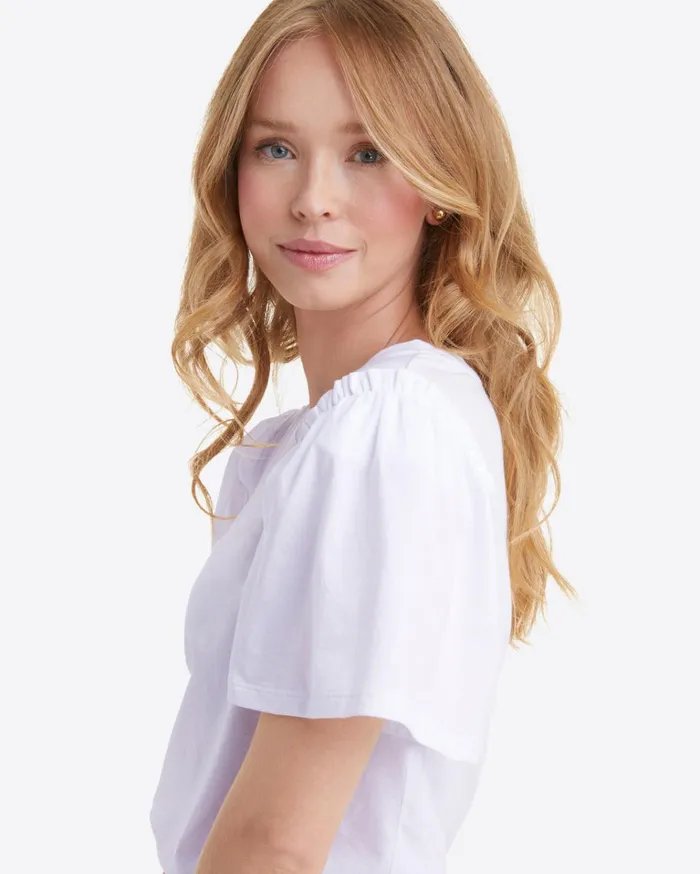 Draper James Short Sleeve Easy Knit Top In White Women Tops