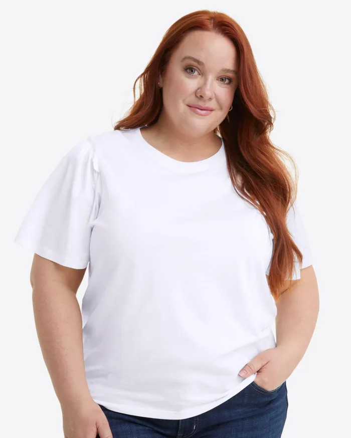Draper James Short Sleeve Easy Knit Top In White Women Tops