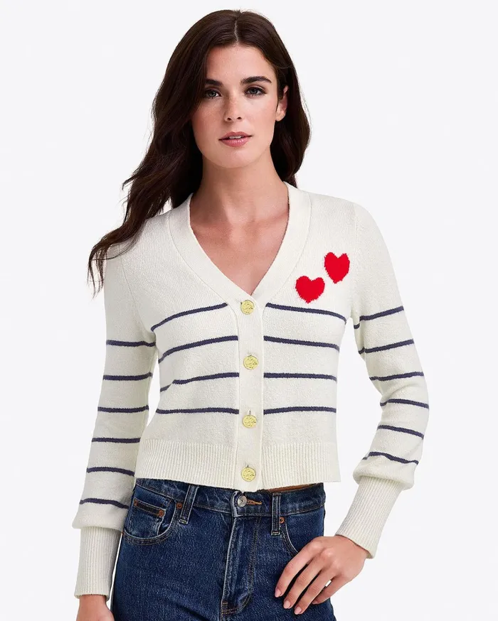 Draper James Stripe Heart Cardigan Women Sweaters