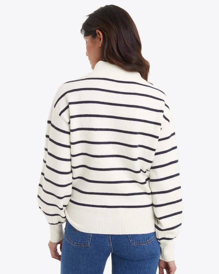 Draper James Striped Quarter Zip Sweater In Mariner Stripe Women Sweaters
